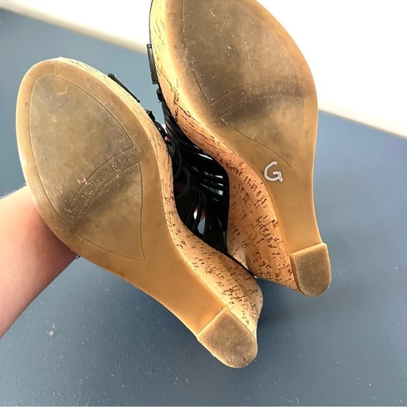 Franco Sarto Sharp Sandals Faux Black Leather Platform Cork Wedge Slingback 8.5 - Picture 10 of 13